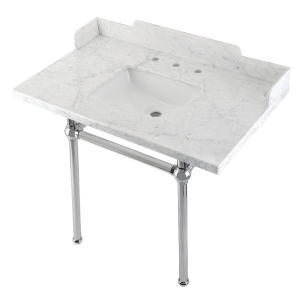 Kingston Brass 36 Carrara Marble Console Sink with Brass Legs, Marble WhitePolished Chrome LMS36MBSQ1